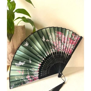 ATELIER - Pembe Yeşil Çiçekli Desenli Bambu Şık Japon Lüks Özel Tasarım