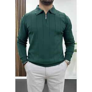 Erkek Yarım Fermuarlı Polo Yaka Mevsimlik Kazak Yeşil EDW195