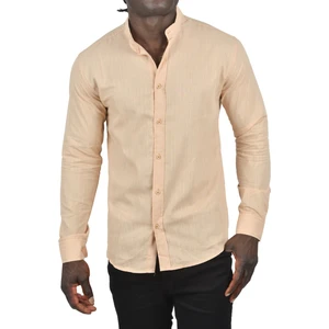 Çizgi Desenli Hakim Yaka Flamlı Keten Uzun Kollu Gömlek 2201895