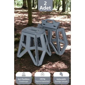 2'li Katlanabilir Tank Tabure Taşınabilir Strong Kamp Balkon Balıkçı Taburesi - Piknik Sandalyesi