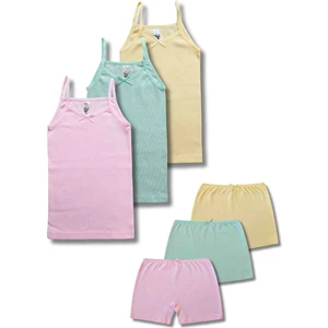 Giza Kids %100 Pamuklu Kız Çocuk İnce Askı Atlet Fanila Boxer Külot Iç Çamaşır 3lü Set