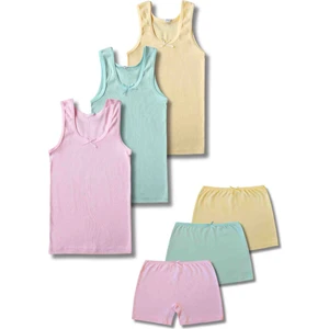 Giza Kids %100 Pamuklu Kız Çocuk Kalın Askı Atlet Fanila Boxer Külot Iç Çamaşır 3lü Set