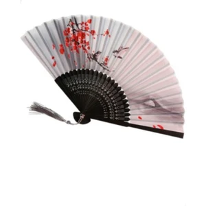 - Gri Kırmızı Kiraz Çiçeği Desenli Şık Yelpaze Özel Hediye Kutusu Ile