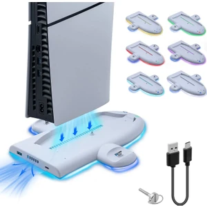 TP5-3528 Beyaz Soğutma ve Şarj Istasyonu Ps5 Slim Konsol Için Rgb Renkli Atmosfer Işık Halkası