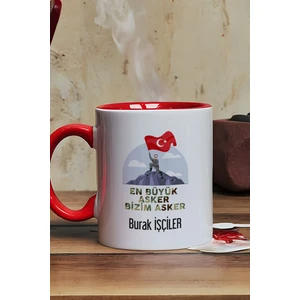 Kişiye Özel En Büyük Asker Kupa Bardak Kırmızı Askere Hediye