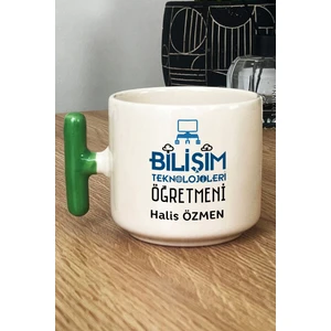 Kişiye Özel Bilişim Öğretmeni -2- Kupa Bardak T Kulplu Yeşil Öğretmenler Günü Hediyesi