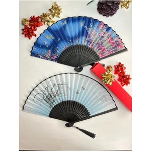 -2 Adet Lacivert Ve Siyah Mavi Desenli Şık Yelpaze