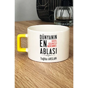 Kişiye Özel Abla Lüks Fincan Sarı Ablaya Doğum Günü Hediyesi