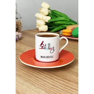 Kişiye Özel Patolog Türk Kahvesi Fincanı Turuncu Isme Özel Tıp Bayramı Hediyeleri