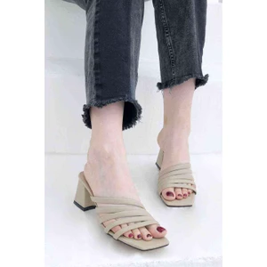 5 Bant Topuklu Kadın Terlik - Vizon