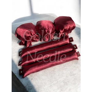 Golden Needle 3'lü Boneli Çıtçıtlı Bigudi Sosisi Isısız Saç Şekillendirici Bordo Bigudi Bone Saklama Çantası