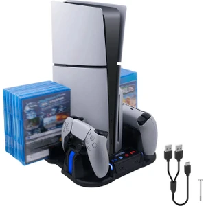 Çok Işlevli GP-521 Şarj Istasyonu ve Disk Rafı Ps5 Slim Disk Dijital Sürüm Siyah Stand