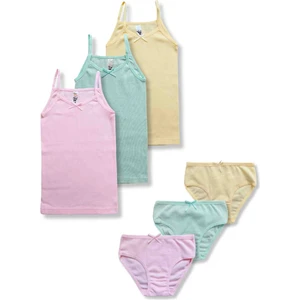 Giza Kids %100 Pamuklu Kız Çocuk İnce Askı Atlet Fanila Slip Külot Iç Çamaşır 3lü Set