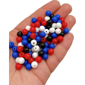 Ebruli Boncuk 8 mm Plastik Karışık 4 Renk Delikli Boncuk Takı Yapımı Bead (50 Gram)
