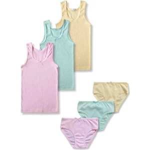 Giza Kids %100 Pamuklu Kız Çocuk Kalın Askı Atlet Fanila Slip Külot Iç Çamaşır 3lü Set