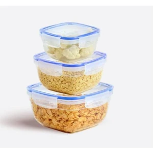 Lock&fresh 3 Parça Kare Saklama Kabı Seti - Silikon Contalı