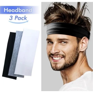 3'lü Kadın Saç Bandı Seti Siyah Beyaz Gri Renkli Yumuşak Doku Spor Aksesuarı