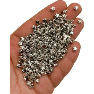 Ebruli Boncuk 6 mm Plastik Altın Gümüş Kaplama Yıldız Delikli Boncuk Takı Yapımı Bead (50 Gram)