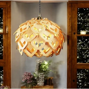 Hü Ma Tasarım ve Aksesuar Circle Küre Doğal Ahşap Mdf 3D Lazer Kesim Rustik Salon Avize Modern Aydınlatma