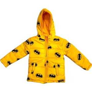 Batman Şişme Unisex Çocuk Montu Içi Polarlı Kalın Su Geçirmez Kapüşonlu Baskılı Kışlık Şişme Mont