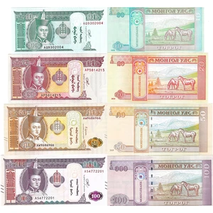 3Alp Koleksiyon Moğolistan 10-20-50-100 Tuğrik, 2019-2020, 4 Lü Set, Çil, Eski Yabancı Kağıt Para