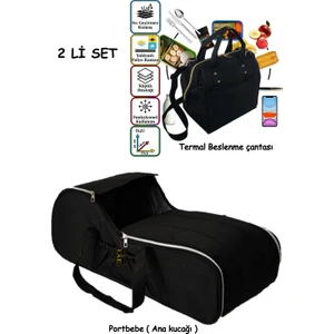Portbebe Ana Kucağı Puset Bebek Taşıma + Anne Bebek Termal  Çanta  2 Li Set