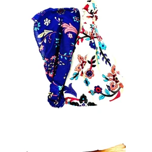 2 adet Çini Desenli Paraşüt Lastikli Bandana, Lastikli Saç Bandı, Bandana