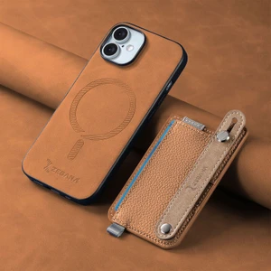 Apple iPhone 16 Plus Uyumlu Kılıf Zebana 2in1 Best Deri Kılıf Kahverengi