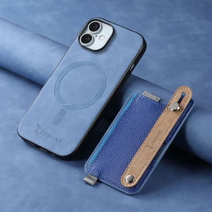 Apple iPhone 16 Uyumlu Kılıf Zebana 2in1 Best Deri Kılıf Mavi