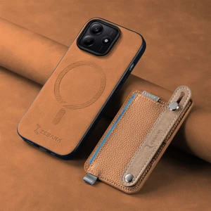 Xiaomi Redmi Note 14 Uyumlu Kılıf Zebana 2in1 Best Deri Kılıf Kahverengi