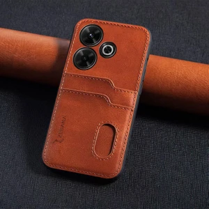 Xiaomi Redmi 13 Uyumlu Kılıf Zebana Kartlıklı Lüx Deri Kılıf Kahverengi