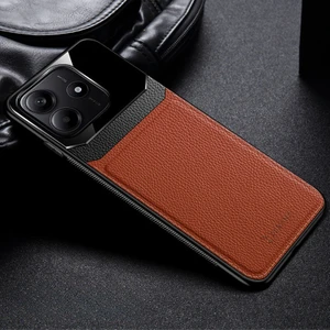 Xiaomi Redmi Note 14 Uyumlu Kılıf Lens Deri Kılıf Kahverengi