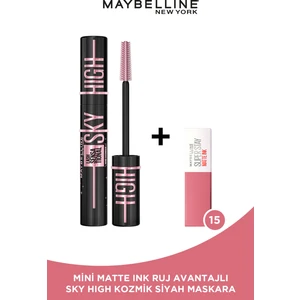 Maybelline New York Lash Sensational Sky High Cosmic Black Maskara + Mini Matte Ink Likit Mat Ruj - 15 Lover