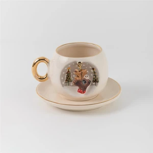 BSK Ceramics Handmade Geyik Kahve Fincanı Seramik Çay Kahve Fincan Yılbaşı Hediye Kupa Kardan Adam Çam Ağacı