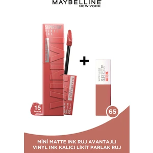 Maybelline New York Super Stay Vinyl Ink Uzun Süre Kalıcı Likit Parlak Ruj 15 Peachy + Mini Matte Ink Likit Mat Ruj - 65 Seductress