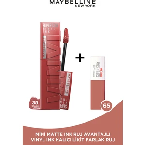 Maybelline New York Super Stay Vinyl Ink Uzun Süre Kalıcı Likit Parlak Ruj 35 Cheeky + Mini Matte Ink Likit Mat Ruj - 65 Seductress