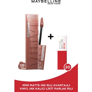 Maybelline New York Super Stay Vinyl Ink Uzun Süre Kalıcı Likit Parlak Ruj 120 Punchy + Mini Matte Ink Likit Mat Ruj - 20 Pioneer