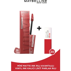 Maybelline New York Super Stay Vinyl Ink Uzun Süre Kalıcı Likit Parlak Ruj 35 Cheeky + Mini Matte Ink Likit Mat Ruj - 20 Pioneer