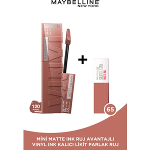 Maybelline New York Super Stay Vinyl Ink Uzun Süre Kalıcı Likit Parlak Ruj 120 Punchy + Mini Matte Ink Likit Mat Ruj - 65 Seductress