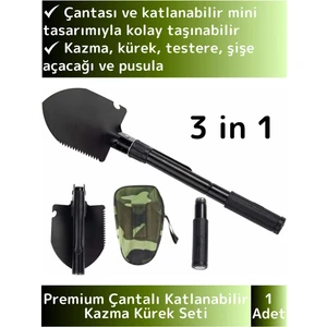 Özel Tasarım Portatif Kamp Deprem Taşınabilir Pusulalı Çantalı Katlanabilir Mini Kazma Kürek Seti