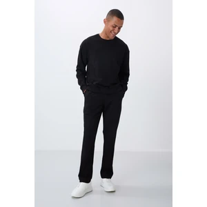 Tommy Life Siyah Kompakt Pamuklu Kalın Pürüzsüz Dokulu O Yaka Comfort Fit Erkek Eşofman Takım -85263