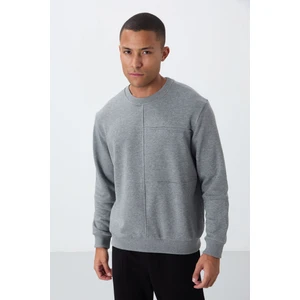 Tommy Life Gri Melanj Kompakt Pamuklu Kalın Pürüzsüz Dokulu O Yaka Standart Fit Erkek Sweatshirt -88405