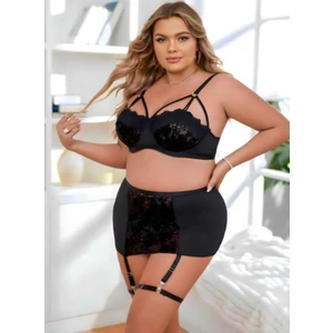 Bleu Petite Siyah Büyük Bedem Fırfır Etekli Dantel Jartiyer Takım