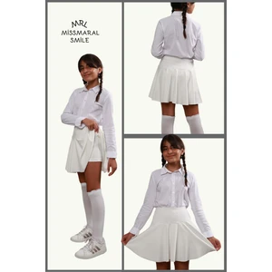 Miss Maral Kız Çocuk Okul Etek Beyaz /ekru Yüksek Bel Içi Şortlu Okul-Oyun-Spor-Etkinlik Eteği