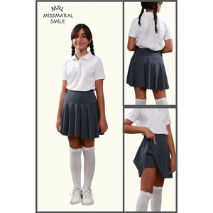 Miss Maral Kız Çocuk Okul Etek Antrasit/ Gri Yüksek Bel Içi Şortlu Okul-Oyun-Spor-Etkinlik Eteği