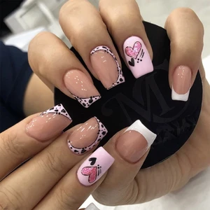 Tips Art Pembe French'li Simli Badem 24’lü Takma Tırnak Seti ve Zararsız Yapıştırıcı