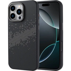 Alan Tech iPhone 16 Pro Max Kılıf Magsafe Şarj Özellikli Karbon Fiber Tasarımlı Vave Kapak-Gri