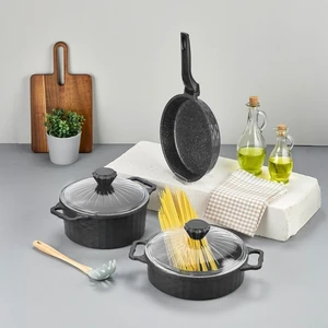 12 Parça Granit Döküm Çeyiz Seti 5 Prç Tencere 3 Lü Tava Pankek Krep Gözleme Kızartma