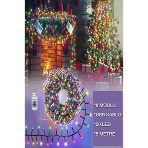 LED Işık Zinciri USB Güç Kablolu Yılbaşı Oda Balkon Renkli LED Işık 8 Modlu 5 Metre LED Işık Zincir