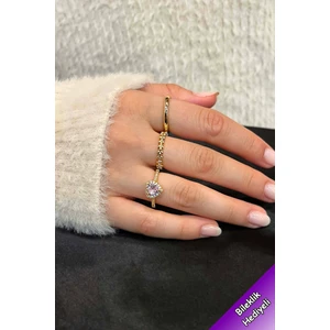 Trend Collection Zirkon Taşlı Gold Zarif Ayarlanabilir Pandora, Taç, Alyans 3'lü Kadın Yüzük Seti